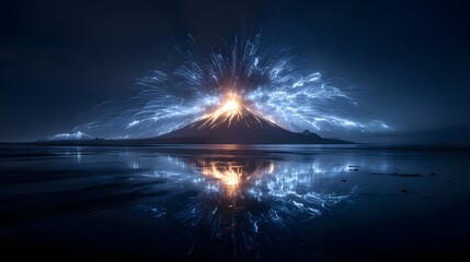 Dramatic Eruption of Volcano Illuminates Night Sky with Blue Lightning