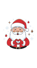Cheerful Santa Claus character making a heart shape with his hands, smiling.