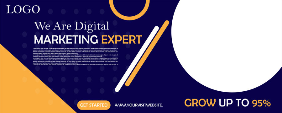 Web Web Banner, Digital Marketing, Corporate Advertising, Modern Layout, Dark Blue, Color Scheme, Expert Services, Business Growth, Online Strategy, Website Header, Social Media Ad, Vector Template