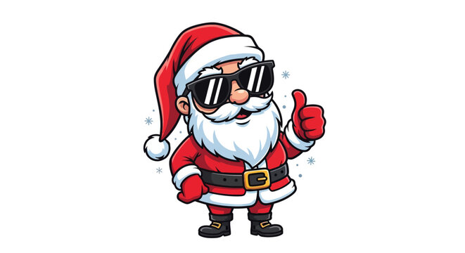 Cartoon Santa Claus with sunglasses gives a thumbs-up gesture.