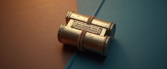 Closing time capsule with Open in 2026 engraving, capturing memories for tomorrow