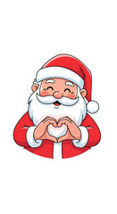 Cheerful Santa Claus character making a heart shape with his hands, smiling.