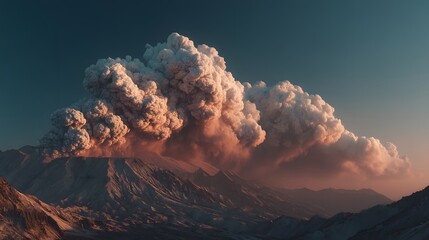 Majestic Eruption of Volcano with Dramatic Cloud Formation at Sunset