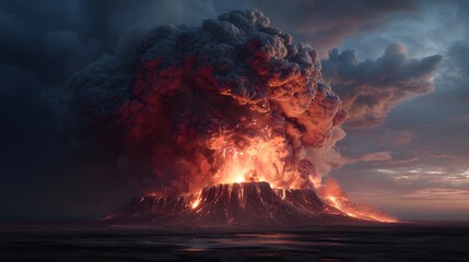 Erupting Volcano with Fiery Lava and Dramatic Cloud Formation