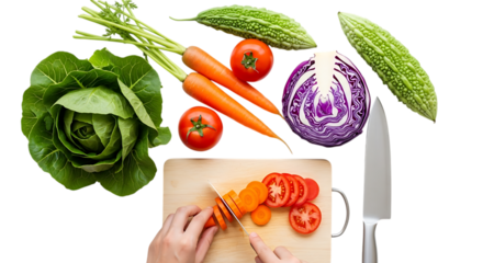 Fresh vegetables being prepared isolated on transparent background