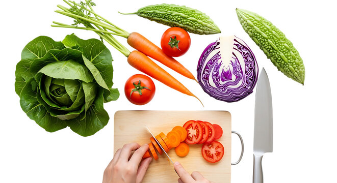 Fresh vegetables being prepared isolated on transparent background