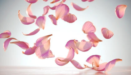 Floating pink flower petals with soft morning glow