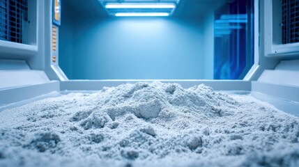 White powder substance in modern laboratory setting representing advanced research and innovation in material science and engineering applications