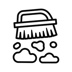 Simple black and white illustration of a scrub brush creating foam, perfect for cleaning concepts