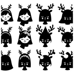 christmas reindeer girl head vector 