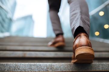 Fototapeta premium Professional Shoes Climbing Stairs, Career Ambition Concept