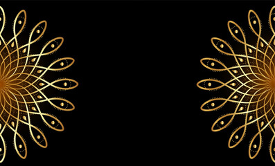 Luxury festive mandalas background with gold frame in arabesque pattern Indian or Arabic style, vector illustration black design template with copy space for your text