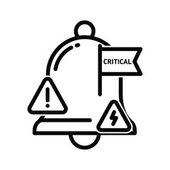 Critical alert notification icon with warning triangle sign and flag, isolated on