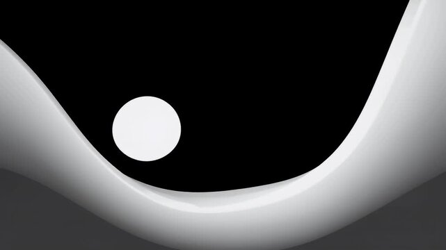 minimal 4k animation glowing white circle smoothly gliding fluid wave paths black background representing rhythm harmony abstract visual motion design