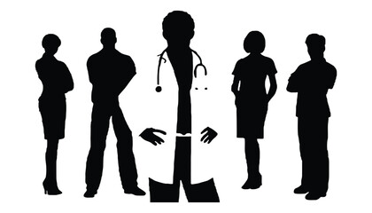 Medical team silhouette doctor and staff healthcare professionals