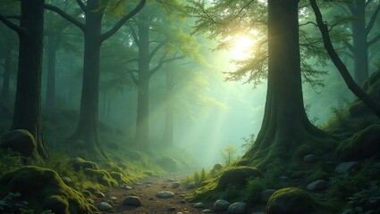 Obraz premium Mystical Fantasy Forest Landscape (Green)