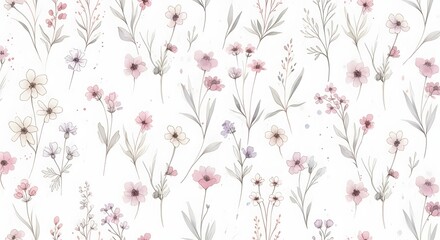 Watercolor floral pattern delicate flower background seamless botanical design for fabric and wallpaper print