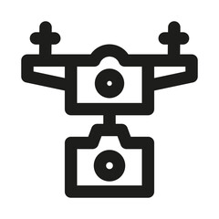 Drone Camera Icon. Modern professional minimal line graphic illustrating aerial photography, filming, remote camera, UAV and media capture