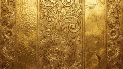 Ornate Golden Texture Background - A detailed close up of an ornate golden texture featuring intricate floral and swirl patterns