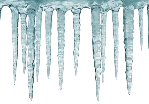 macro shot of long, translucent, light-green icicles dripping water, showing crystalline detail, high-key studio still life against a transparent background with copy space, concept of pristine,