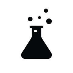 Silhouette Icon of Bubbling Chemical Reaction Flask