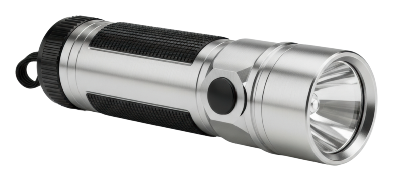 Flashlight review key features for daylight performance isolated on transparent background