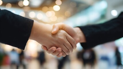 Realistic Image of Business Deal and Networking in Office Lobby, Shallow Depth of Field