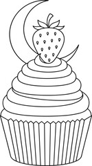 Cupcake with Strawberry and Moon Outline