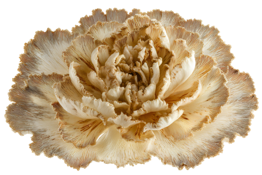 Dried natural Sola wood flower with intricately carved petals against transparent background