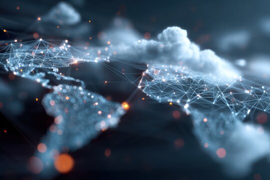 Cloud Technology and Global Connection Icons Defocused
