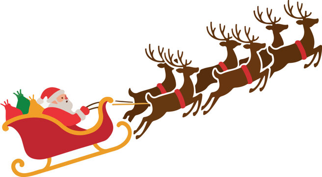 Santa sleigh raindeer logo vector white background .