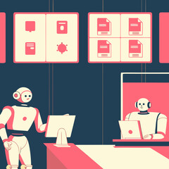 Robots working together in a modern office environment