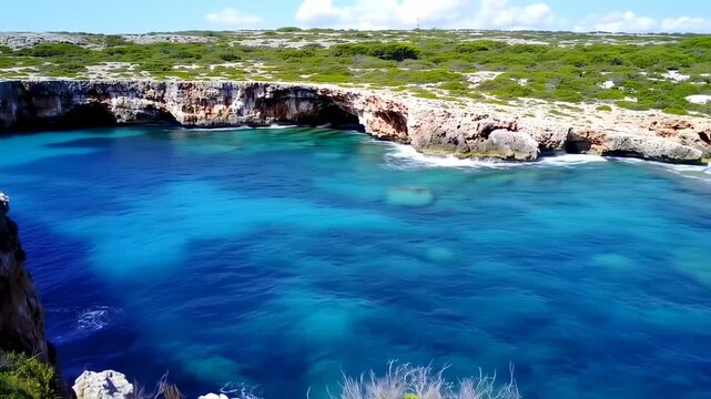 Aerial View of a Beautiful Mediterranean Cove with Turquoise Water and Rocky Cliffs