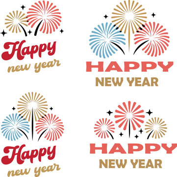 Happy new year fireworks clebration logo vector white background .