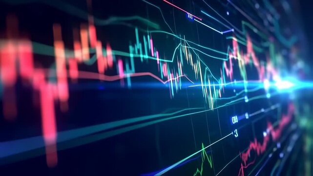 Financial Stock Market Trading Chart and Data Visualization on Digital Screen