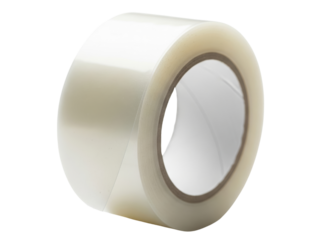 Roll of transparent adhesive tape for packaging and shipping on a transparent background