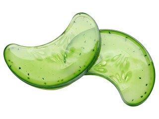 Pair of green hydrogel under-eye patches with cucumber extract on a transparent background