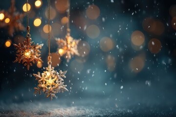 Obraz premium Winter Holidays Background: Star Bokeh and Falling Snow