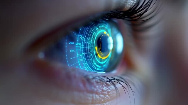 Human Eye with Futuristic Digital Interface Displaying Augmented Reality Data