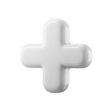 Glossy white plus sign symbol isolated on a dark background for medical or abstract themes