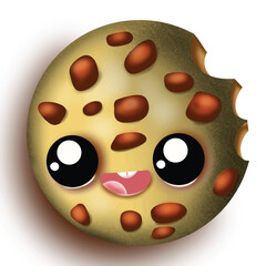 Fototapeta premium Cute cookie character illustration with a bite taken out a fun cartoon vector for kids perfect for food-related designs and childrens books