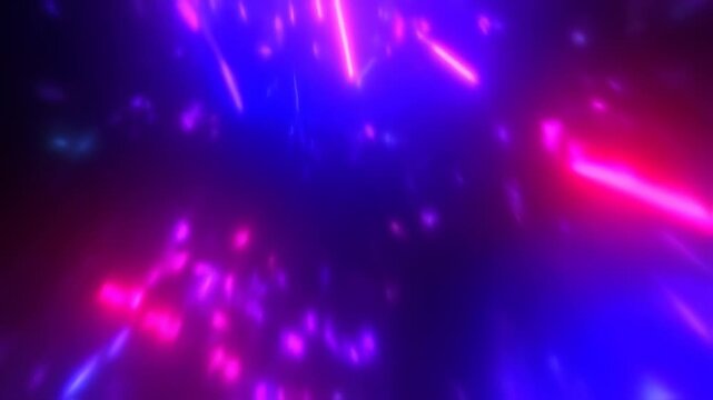 Abstract Flying Neon Light Trails Through Dynamic Cyber Space Background