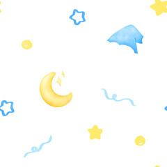 Star, Moon and Sleeping Cap Seamless Pattern, Background