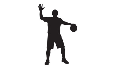 Black silhouette of a basketball player holding a ball and waving silhouette