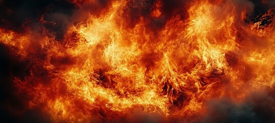 Vivid Abstract Flaming Inferno Scene with Intense Colors and Dark Shadows, Dramatic Artwork Display