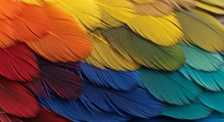 Fototapeta premium Colorful Feathers Background: Vibrant Texture of Bird Plumage
