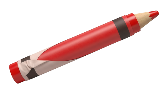 Vivid red drawing implement with partially peeled wrapper floats against a dark background