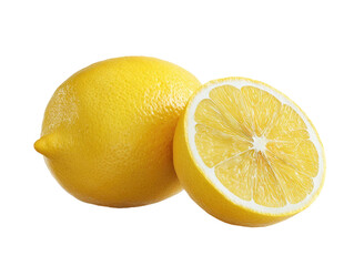 Vibrant yellow citrus fruit, one whole, one halved, on black