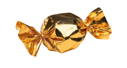 Shiny gold wrapped candy on a black background