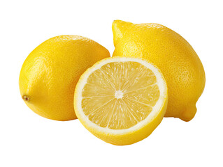 Vibrant lemons, one halved, showcase bright yellow skin and juicy pulp
